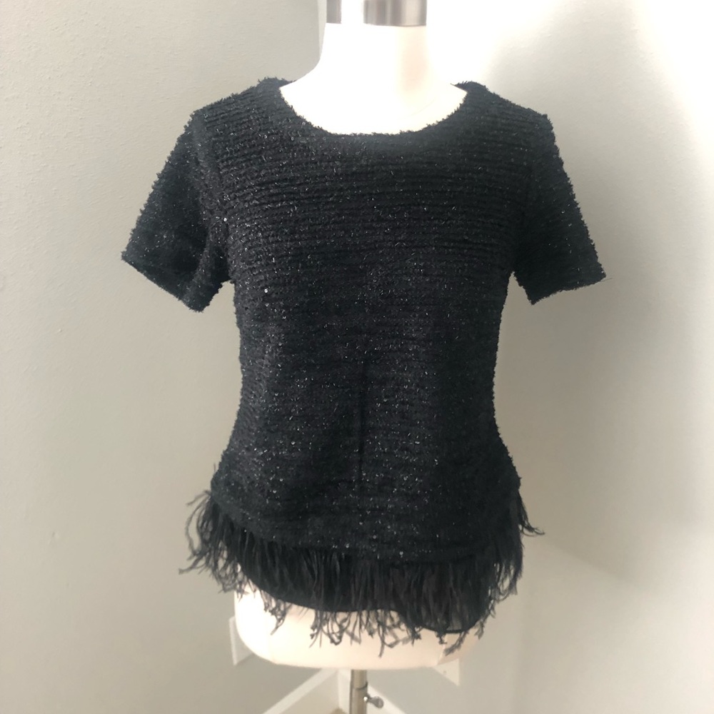Deletta Anthropologie feather hem sparkle knit xs